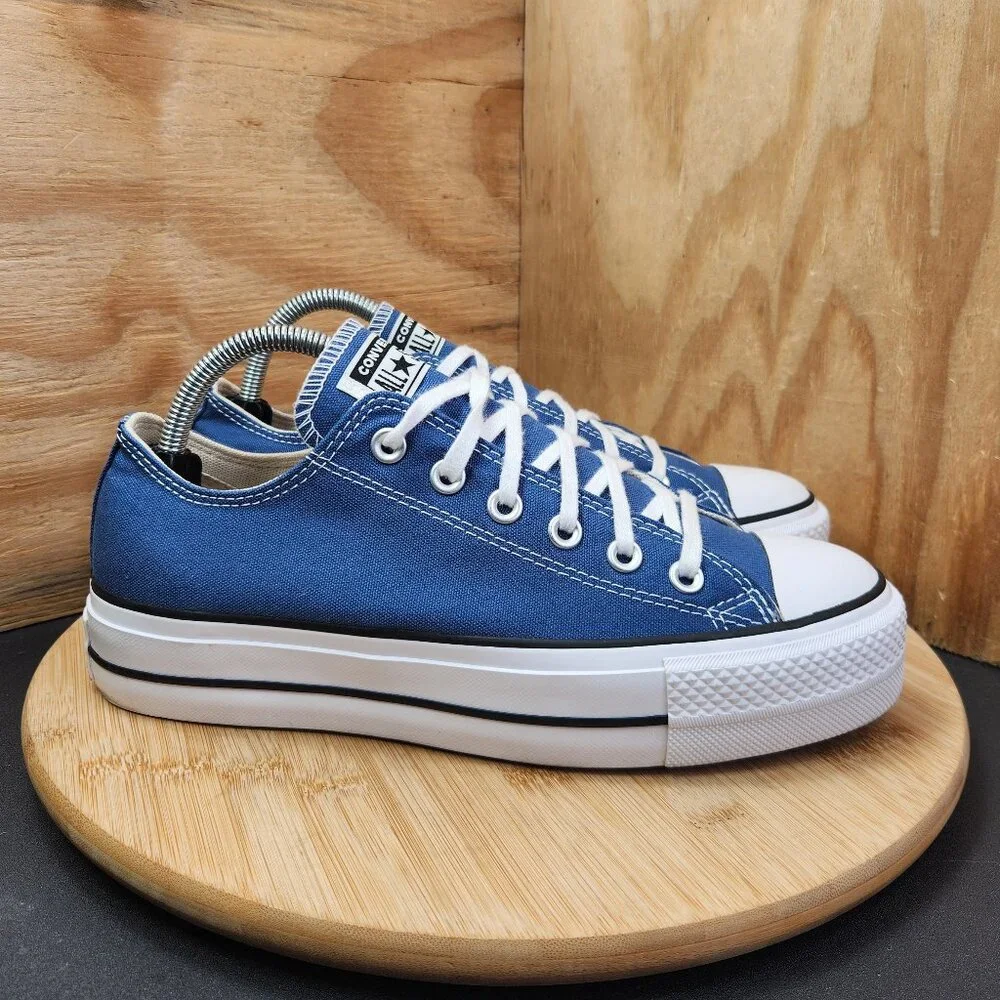 Converse Chuck Taylor Blue Canvas Low Top Platform Lift Sneakers Worn Once - Picture 2 of 10